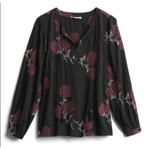 Pale Sky black with pink floral print blouse 23601